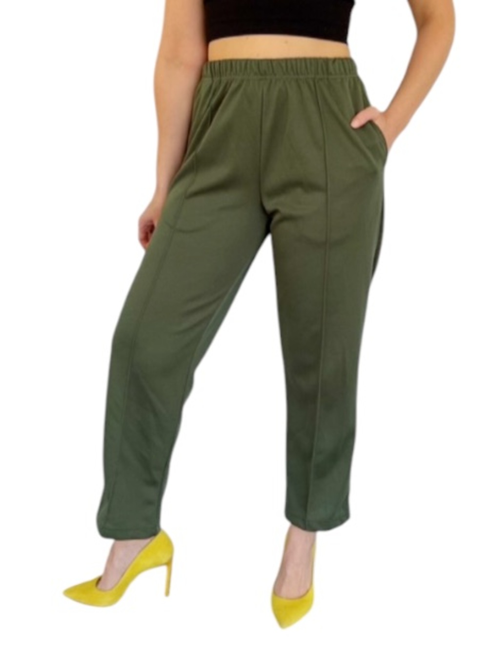 Sara Morgan olive green elastic waist straight leg casual trousers size 10P